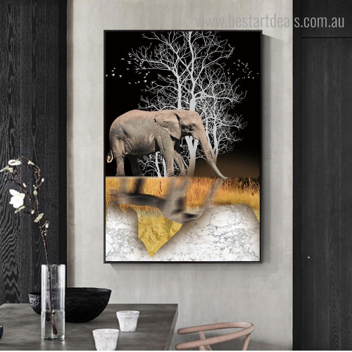 Tusker Animal Modern Framed Painting Picture Canvas Print for Room Wall Outfit