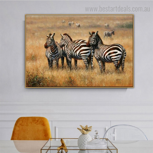 Jungly Zebras Animal Modern Framed Artwork Picture Canvas Print for Room Wall Decor