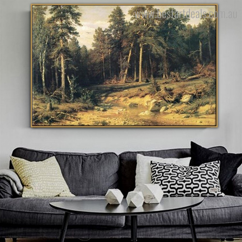 Pine Forest Nature Reproduction Framed Painting Picture Canvas Print for Room Wall Decoration