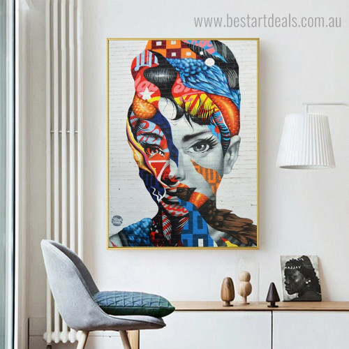 Particolored Face Abstract Figure Modern Framed Artwork Image Canvas Print for Room Wall Disposition