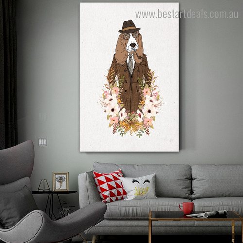 Hound Dog Animal Illustration Modern Framed Painting Photo Canvas Print for Room Wall Adornment