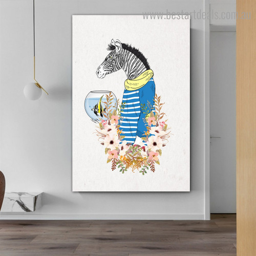 Zebra Fish Animal Illustration Modern Framed Artwork Image Canvas Print for Room Wall Assortment