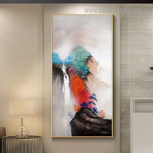 Cascade Abstract Landscape Watercolor Framed Painting Photo Canvas Print for Room Wall Garniture