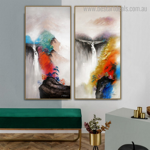 Cataract Abstract Landscape Watercolor Framed Painting Pic Canvas Print for Room Wall Ornament