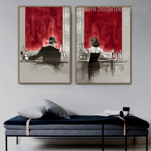 Male and Female Abstract Modern Framed Painting Portrait Canvas Print for Room Wall Adornment