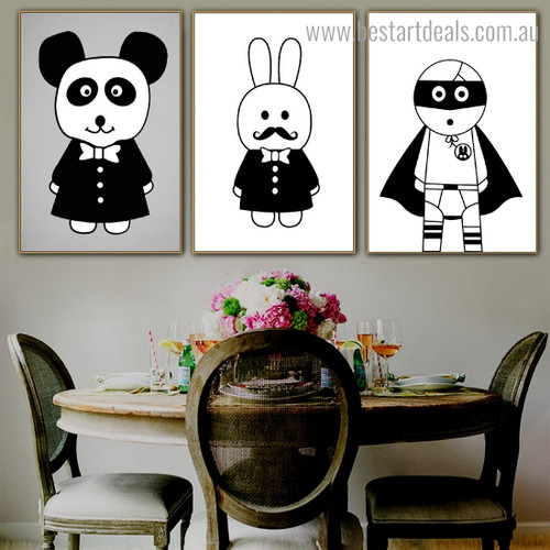 Cony Panda Abstract Kids Nordic Framed Painting Photo Canvas Print for Room Wall Adornment