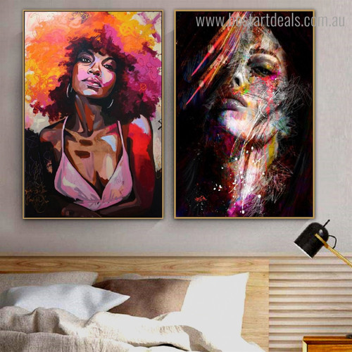 Women Abstract Figure Graffiti Framed Smudge Photograph Canvas Print for Room Wall Drape