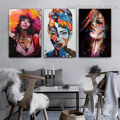 Varicoloured Females Abstract Figure Graffiti Framed Smudge Picture Canvas Print for Room Wall Ornament