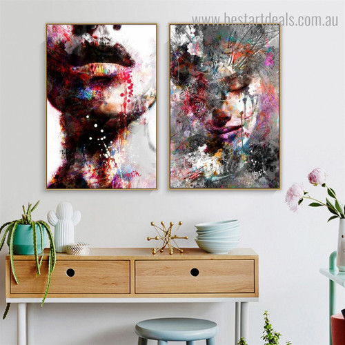 Chromatic Women Abstract Figure Graffiti Framed Smudge Photo Canvas Print for Room Wall Tracery
