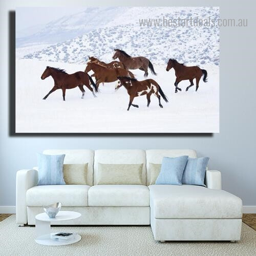 Six Steed Animal Nature Modern Framed Painting Picture Canvas Print for Room Wall Decoration