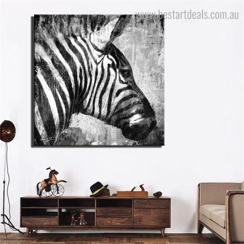 Monochrome Zebra Animal Framed Painting Photo Canvas Print for Room Wall Outfit