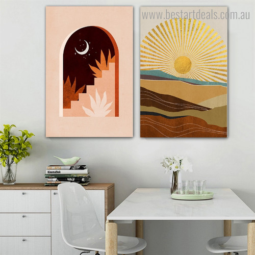 Day Night Abstract Landscape Modern Framed Painting Picture Canvas Print for Room Wall Finery