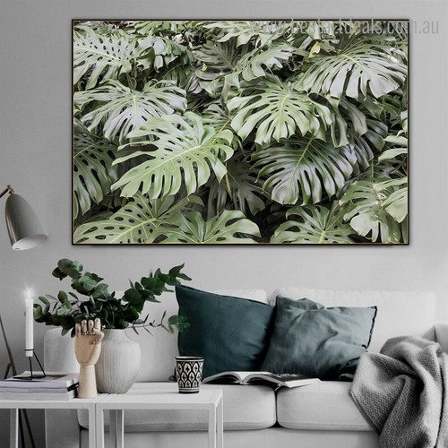 Philodendron Leaves Botanical Modern Framed Effigy Image Canvas Print for Room Wall Outfit