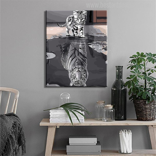 Cat Tiger Reflection Painting Print