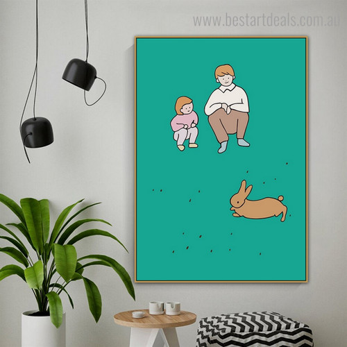 Sitting Girl Abstract Kids Framed Painting Picture Canvas Print for Room Wall Outfit
