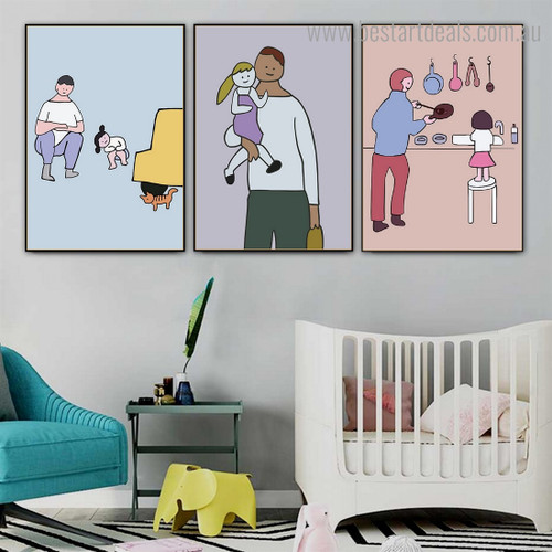 Dad Daughter Abstract Kids Framed Painting Photograph Canvas Print for Room Wall Tracery