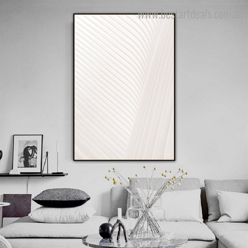 White Streaks Abstract Contemporary Framed Painting Image Canvas Print for Room Wall Ornament