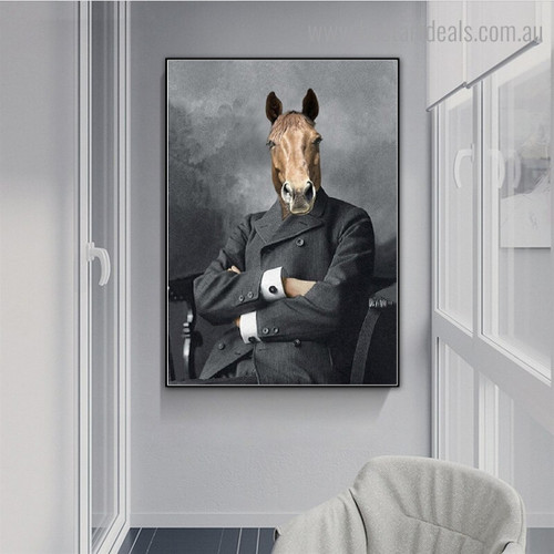 Horse in Clothes Animal Abstract Contemporary Framed Painting Pic Canvas Print for Room Wall Drape