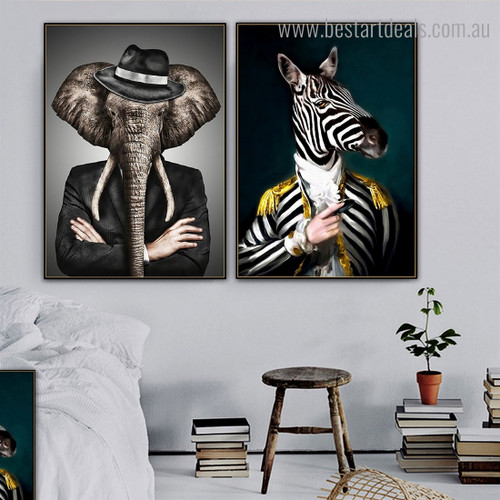 Tusker Zebra Animal Abstract Contemporary Framed Artwork Photo Canvas Print for Room Wall Adornment