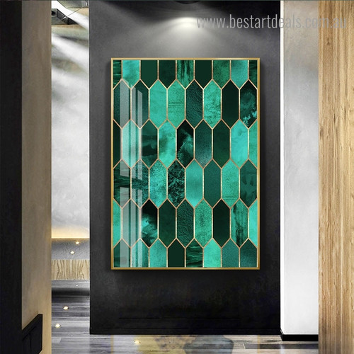 Elongated Hexagon Abstract Contemporary Framed Painting Photo Canvas Print for Room Wall Onlay