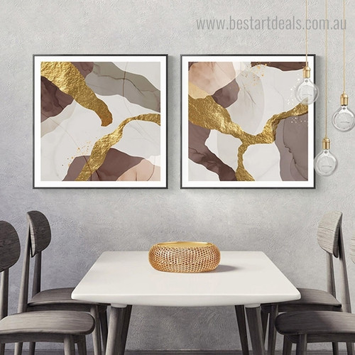 Golden Blemishes Abstract Contemporary Framed Painting Photo Canvas Print for Room Wall Disposition