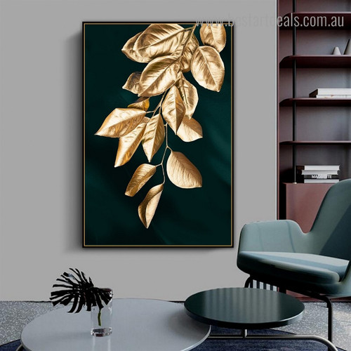 Gilded Leaves Abstract Modern Framed Painting Portrait Canvas Print for Room Wall Flourish