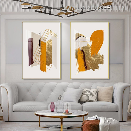 Gold Artistry Modern Abstract Watercolor Framed Painting Image for Room Wall Onlay