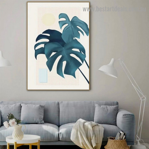 Monstera Leaves Botanical Scandinavian Framed Artwork Portrait Canvas Print for Room Wall Décor