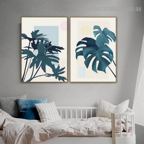 Monstera Leaflet Botanical Scandinavian Framed Artwork Portrait Canvas Print for Room Wall Décor