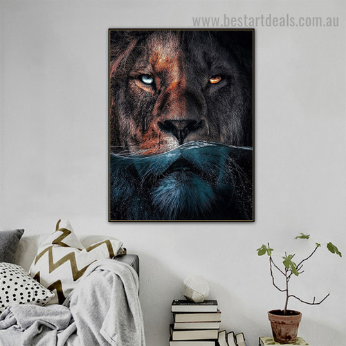 Sub Aquatic Lion Animal Nordic Abstract Picture Canvas Print for Room Wall Ornament