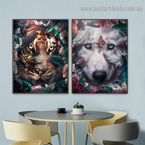 Blue Eyes Wolf Animal Nordic Abstract Picture Canvas Print for Room Wall Decoration