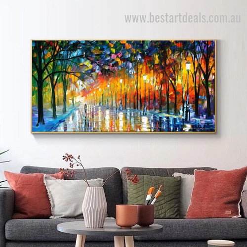 Rain Light Road Abstract Landscape Watercolor Modern Painting Pic Canvas Print for Room Wall Flourish