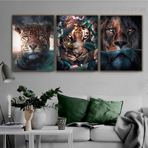 Floral Fearless Tiger Animal Nordic Abstract Portrait Canvas Print for Room Wall Decor