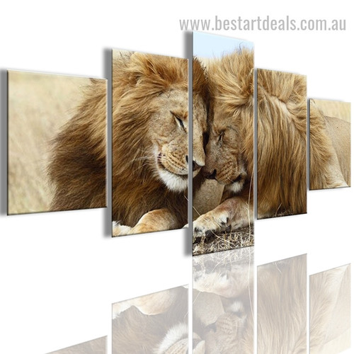 Lions in Love Animal Landscape Modern Effigy Photo Canvas Print