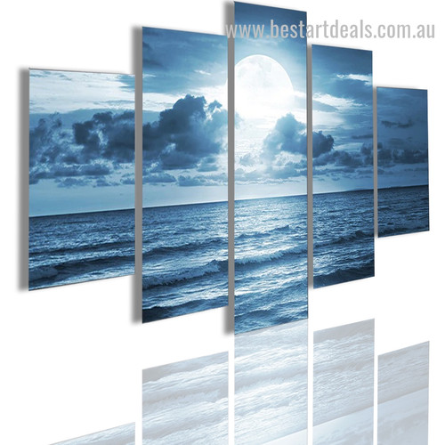 Moon and Sea Nature Landscape Modern Framed Effigy Image Canvas Print