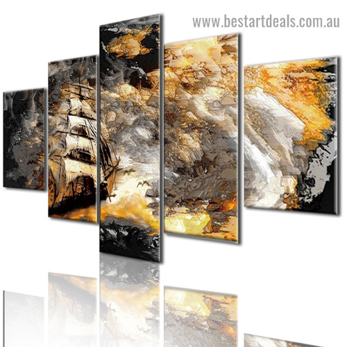 Ship Seascape Abstract Modern Artwork Portrait Canvas Print for Room Wall Garniture