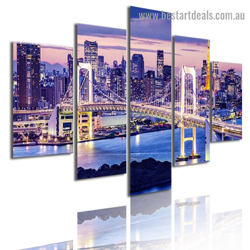 Tokyo Rainbow Bridge Cityscape Modern Artwork Image Canvas Print for Room Wall Adornment