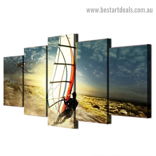 Windsurf Seascape Modern Artwork Picture Canvas Print for Room Wall Adornment