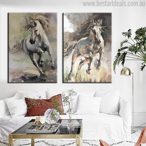 Wild Horses Abstract Animal Modern Handmade Oil Portraiture Canvas Print for Living Room Wall Ornamentation