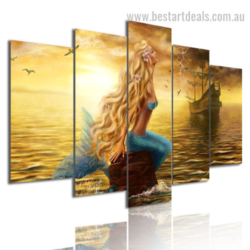 Beauty Mermaid Figure Landscape Modern Framed Painting Photo Canvas Print 