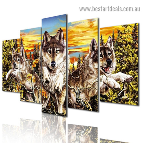 Hungry Wolves Animal Nordic Modern Artwork Photo Canvas Print for Room Wall Ornament