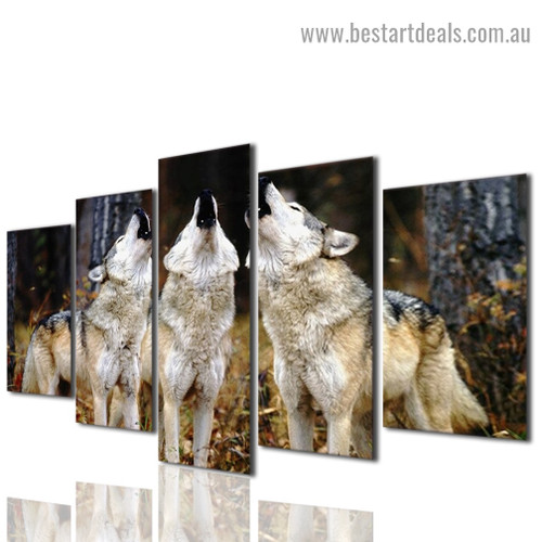 Wolf Trio Animal Landscape Modern Artwork Picture Canvas Print for Room Wall Ornament