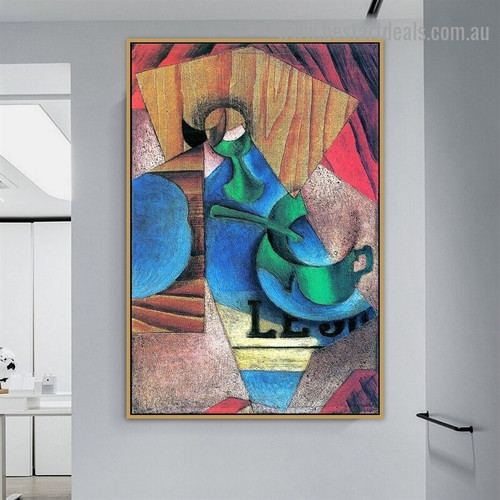 Glass Cup and Newspaper Juan Gris Still Life Typography Synthetic Cubism Reproduction Artwork Portrait Canvas Print for Room Wall Decoration