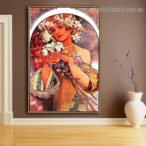 Flower Alphonse Mucha Vintage Botanical Figure Retro Advertisement Artwork Picture Canvas Print for Room Wall Ornament