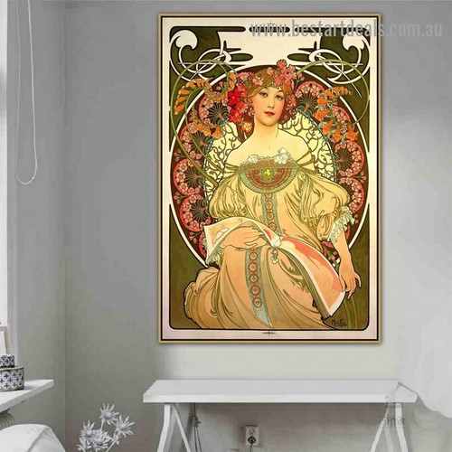 Reverie Alphonse Mucha Vintage Botanical Figure Retro Advertising Poster Artwork Portrait Canvas Print for Room Wall Adornment