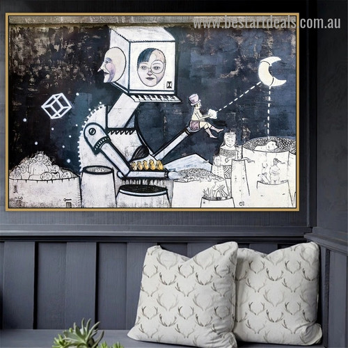 Robot Illustration Abstract Figure Graffiti Artwork Image Canvas Print for Room Wall Ornament