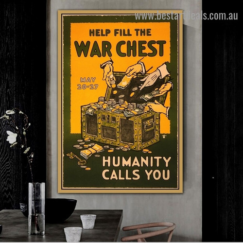 Help Fill the War Chest Figure Vintage Retro Advertisement Poster Portrait Photo Canvas Print for Room Wall Decoration