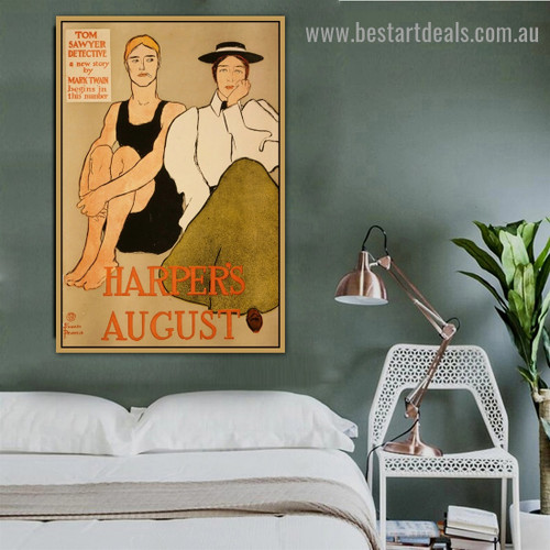 Harper's August Vintage Figure Advertisement Poster Artwork Photo Canvas Print for Room Wall Garniture