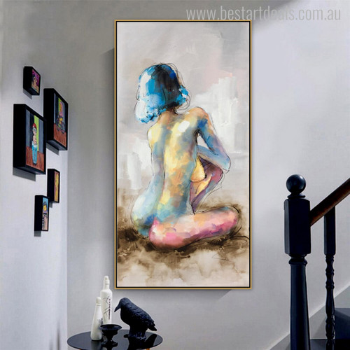 Short Hair Lady Abstract Watercolor Figure Nude Canvas Portrayal Print for Wall Getup