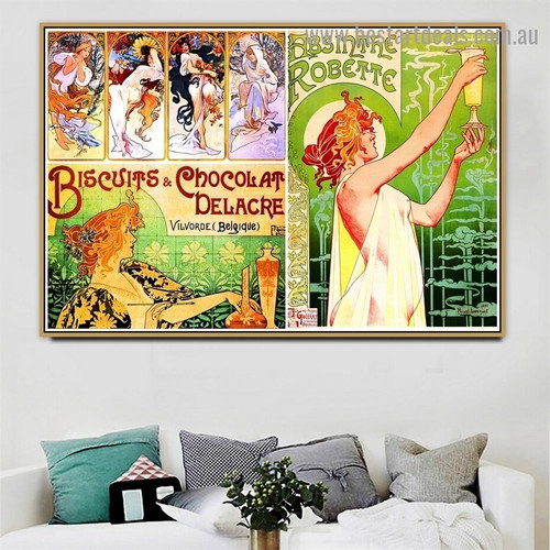 Biscuits & Chocolat Delacre Collage Botanical Figure Landscape Vintage Advertisement Poster Portrait Painting Canvas Print for Room Wall Adornment